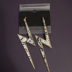 Hypoallergenic Snakeskin Lightning Bolt Dangle Earrings | Edgy Rockstar Chic
